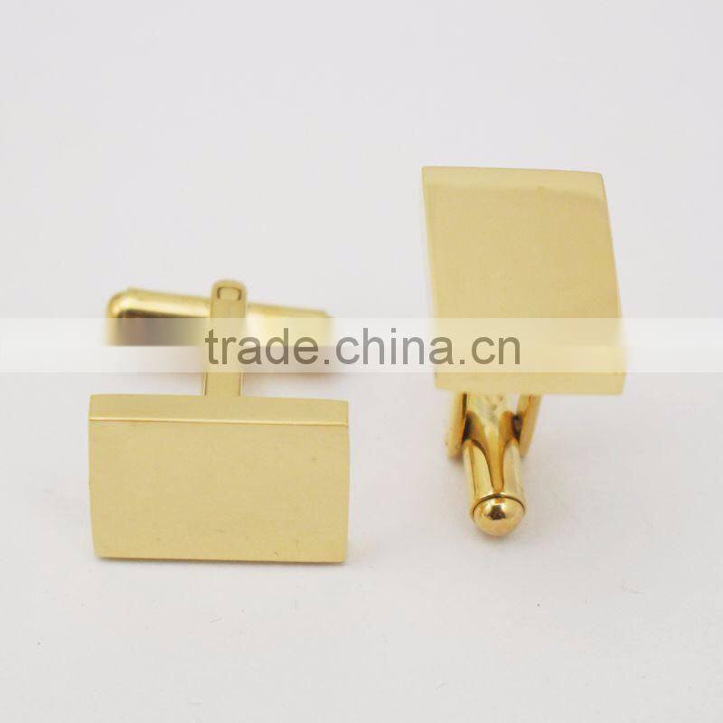 Custom Stainless Steel Rectangle Gold Plated Cufflinks Blanks