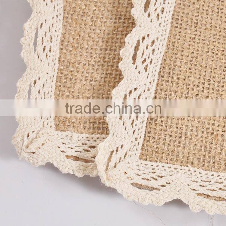 Square crochet coasters with lace trims,hot burlap fabric crochet doilies