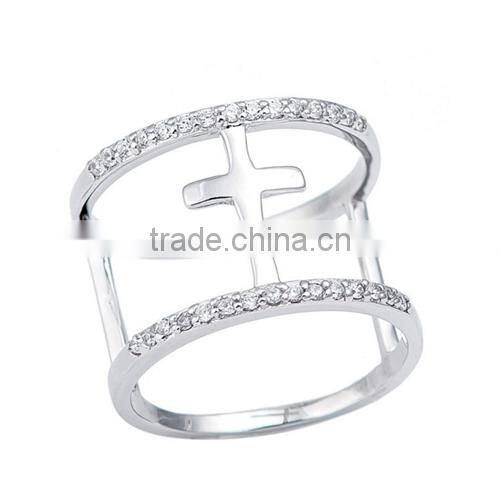 Cross Pattern Design Sterling Silver Cz Ring