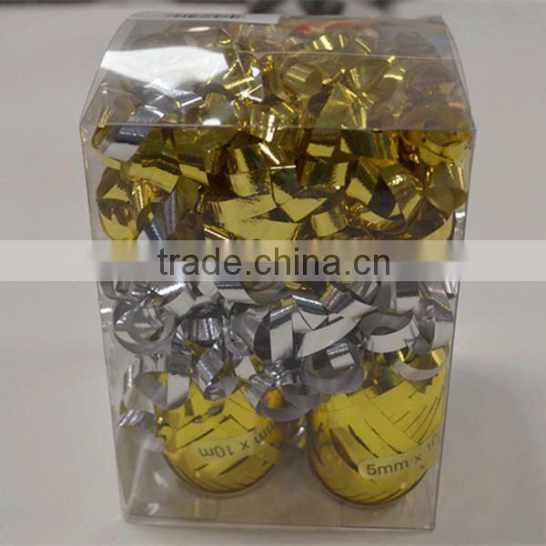 Golden And Silver Colored Gloss Metallic Curly Ribbon Gift Bows For Christmas Ornament