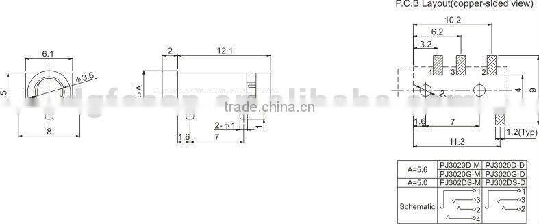 3.5 SMT earphone jack PJ3020D
