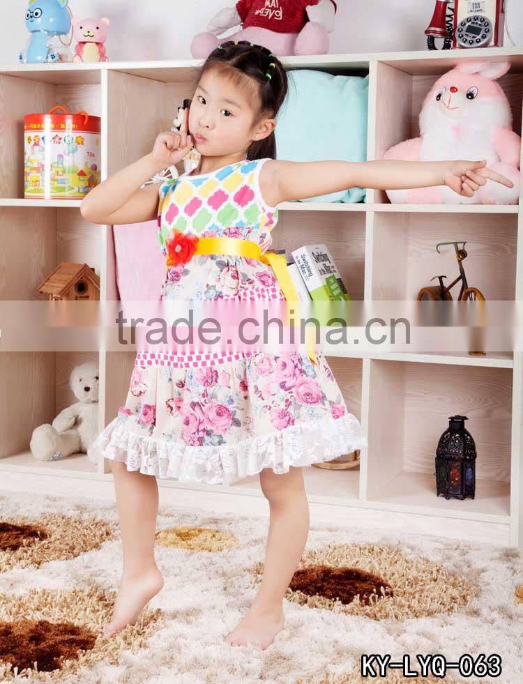 fashion dress for baby girl cotton dress with belt fashion wholesale spring cotton flower baby girl dress