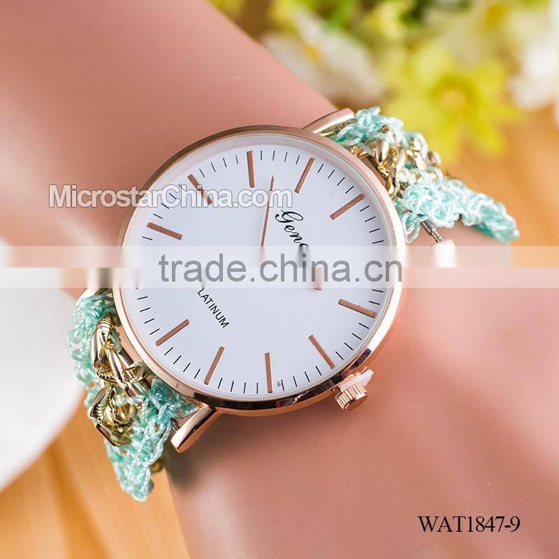 Women New Classic Geneva Ethnic Braided Analog Quartz Chain Bracelet Wrist Watch