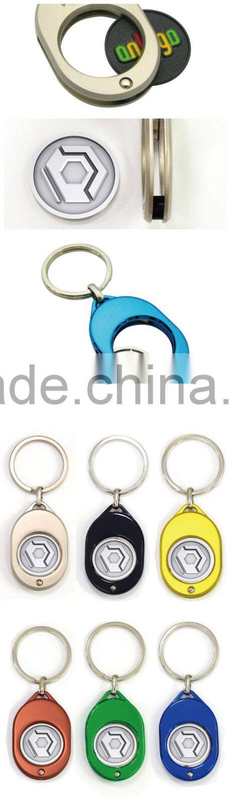 Low MOQ cheap supermarket metal trolley coin keychain