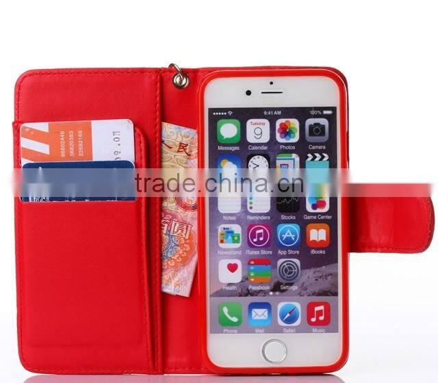 Lady favorite handheld stand fashion rose leather phone cover for iphone 6/ 6 plus with lanyard