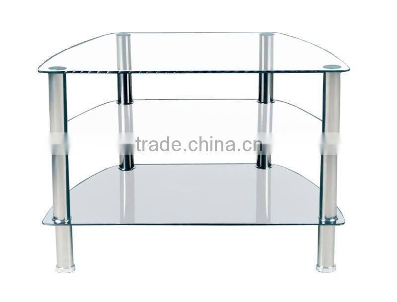 TV-2314 Modern 3 tier tempered glass TV stands TV tables with stainless steel legs