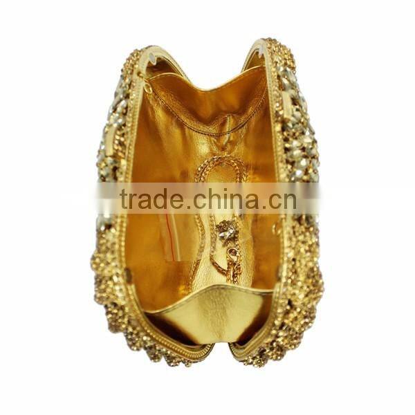 hard metal box gold stone clutch evening bag pumpkin woman handbags fashion ladie fancy purses(8792A-G)