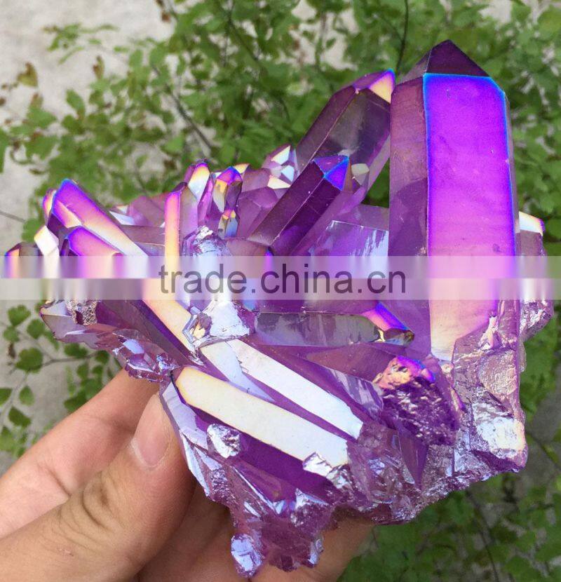 Purple rough crystal stone electroplating Titanium Coating Crystal Cluster Rainbows