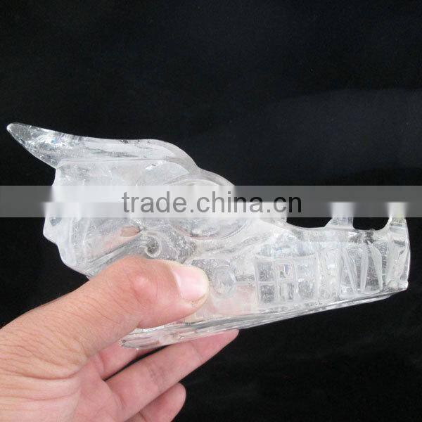 Natural Rock Quartz Clear Crystal Dragon Skull from China