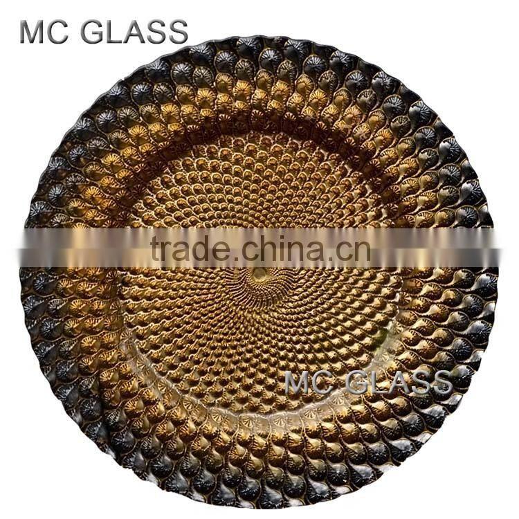 Factory Directly Cheap Wholesale Fancy Wedding Decorative Gold Glass Charger Plate