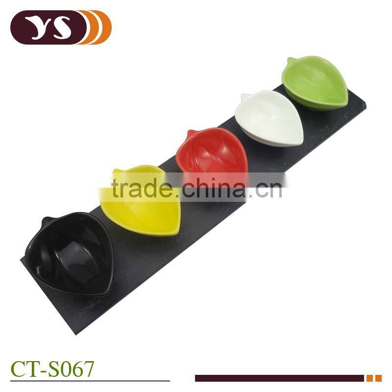 5pcs ceramic Sauce dishes with slate tray