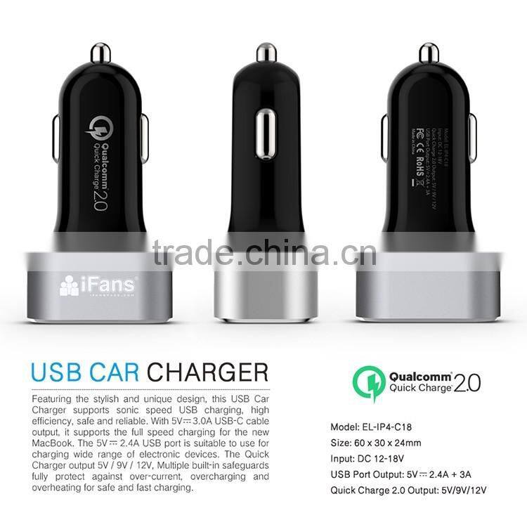 48W Car Charger QC 3.0 Quick Car Charger 3 USB Port Travel Charger 12V Car Battery Charger with USB C Port