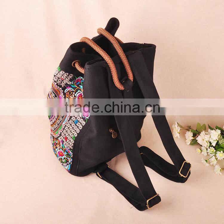 China wholesale ethnic embroidery canvas woman backpack