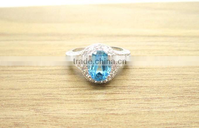 High quality fahsion 925 sterling silver blue topaz ring with CZ setting