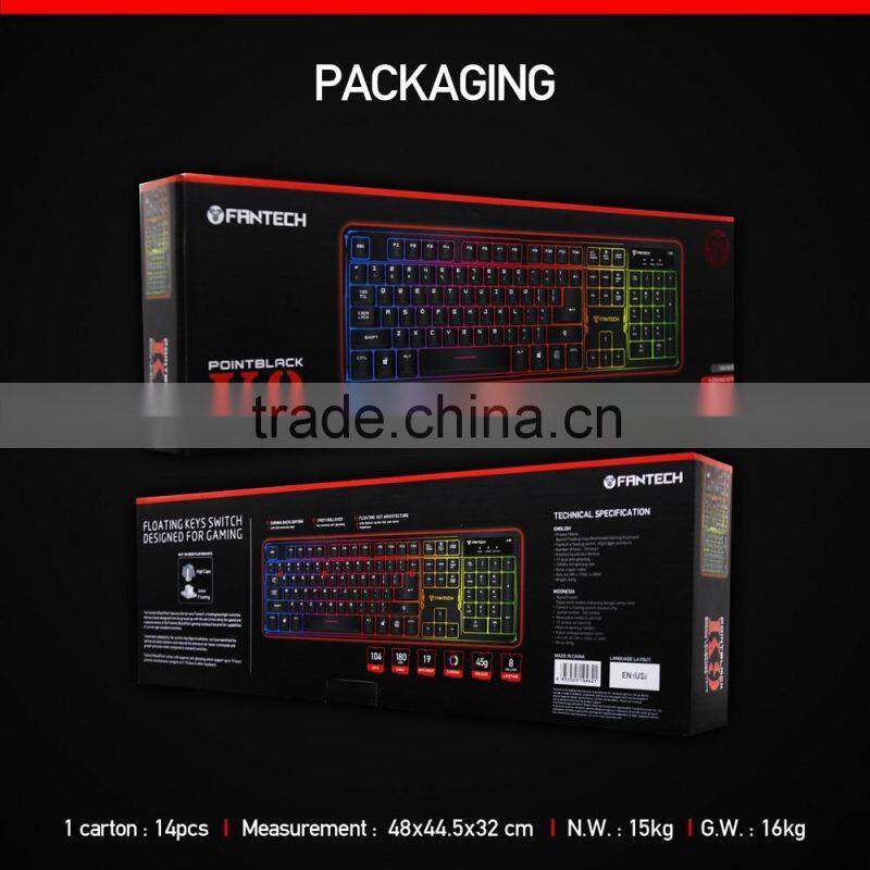 High quality Brand FANTECH K9 ABS Colorful LED Backlit Wired USB Gaming Keyboard for mechanical keyboard