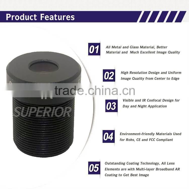 Fuzhou cn Superior 5 megapixel 1/2.5inch F2.0 M12 6mm board lens with ir filter