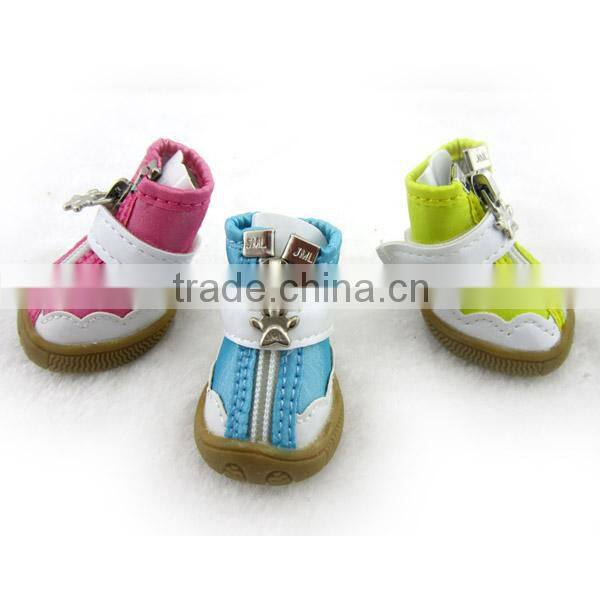 2014 JML PU leather blue dog shoes with rubber sole