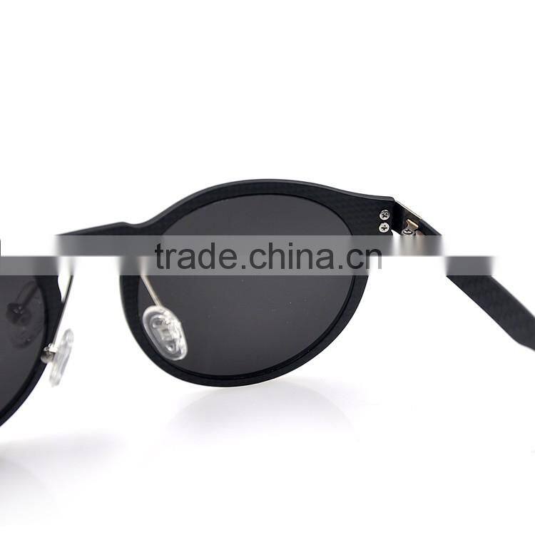retro round wood and carbon fiber double materials sunglasses