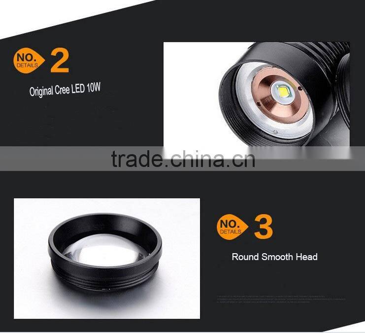 waterproof alluminum alloy led flat torch 2000lm