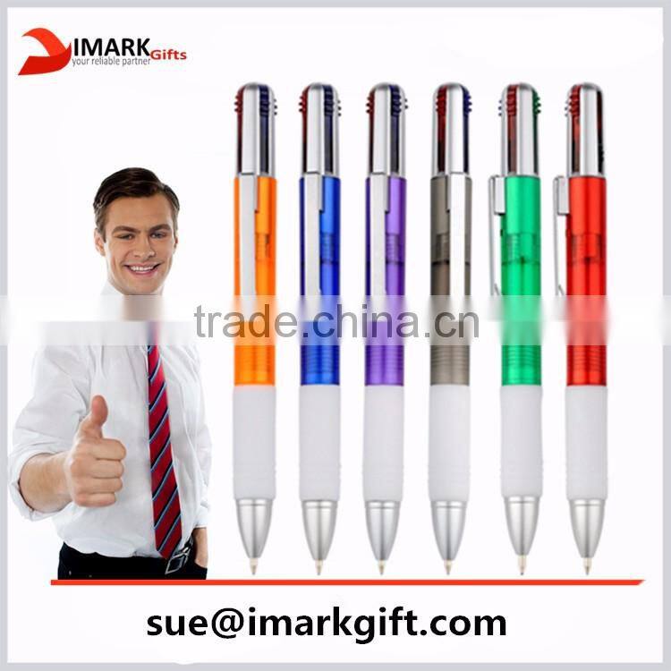 best selling 4 in 1 multicolor plastic ballpoint pen with milky rubber
