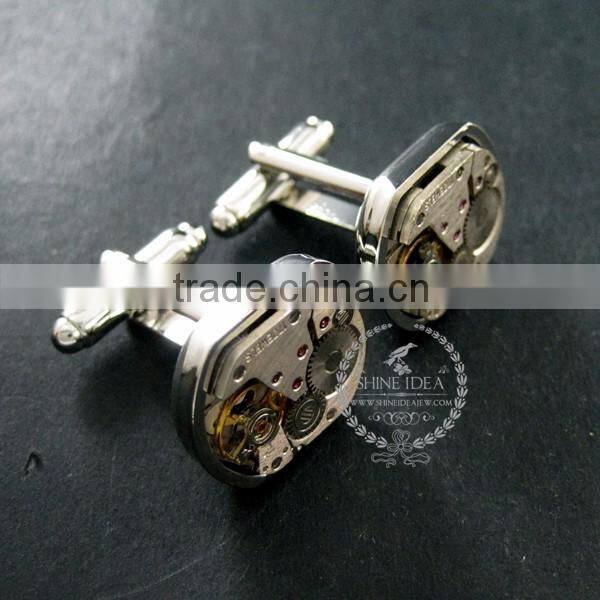15x18mm vintage style steam punk watch movement core rhodium,metal gun black fashion cuff links 6600067