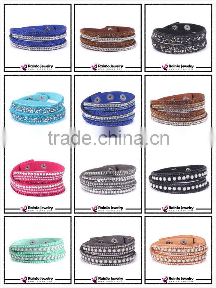 Double Wrap Blue Genuine Leather Strap Bracelet with Rivets