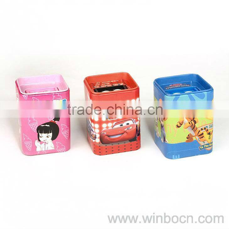 Two-holes tin pencil sharpener with CMYK printing