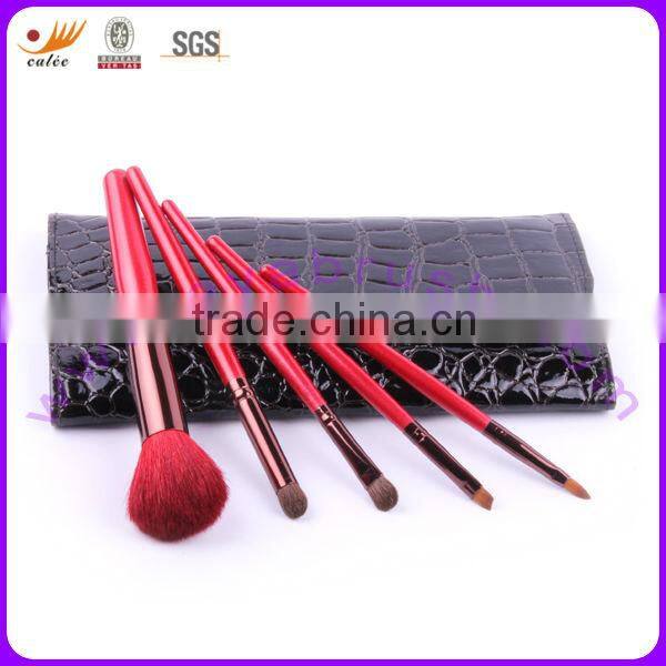 Mini Cosmetic Brush Set with Wooden Handle and Aluminium Ferrule