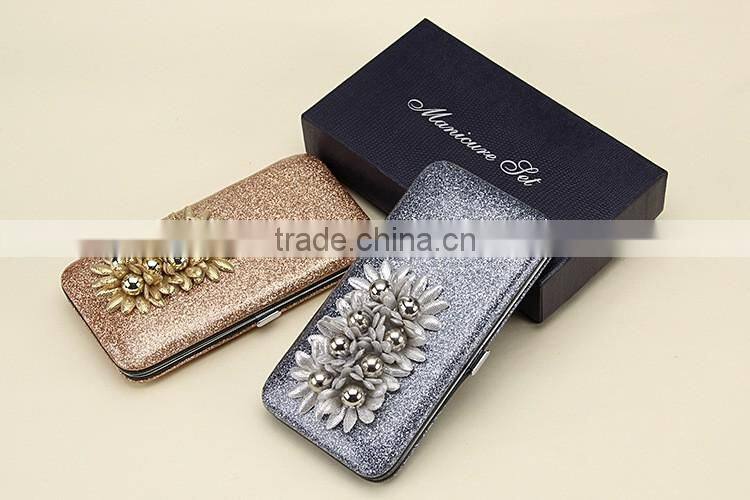 Bonvatt beauty stainless steel manicure set shining colorful pouch luxury manicure set