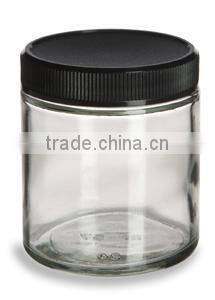 Straight Sided Clear Glass Jar 4 oz(120ml) w/ Std Black Lid