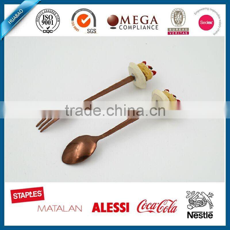 Dessert Spoon and Fork Set, Stainless Steel Flatware Set with Cute polyresin Handle, reindeer cutlery set with golden handle