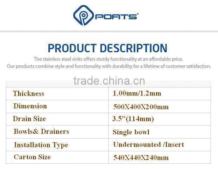 POATS PS-1072 Stainless Steel Sink Inner Size: 500X400X200mm