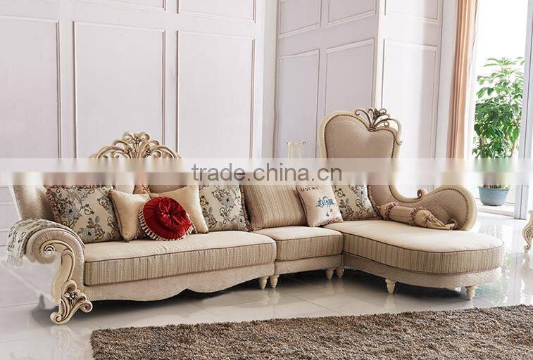 New classic living room furniture solid wood vase carving fabric corner sofa set