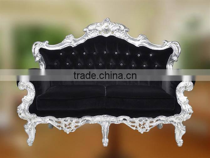 Luxury decorated living room wooden sofa set covered by lint in black color
