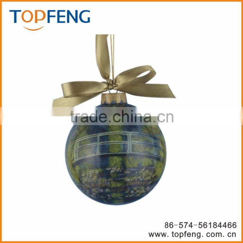 2016 hot design glass christmas painting ball/hanging glass ball/hanging glass ball