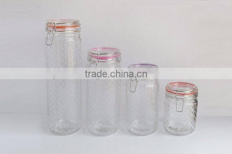 650ml-1800ml clear embossed glass mason canning jar with flip sealed lid