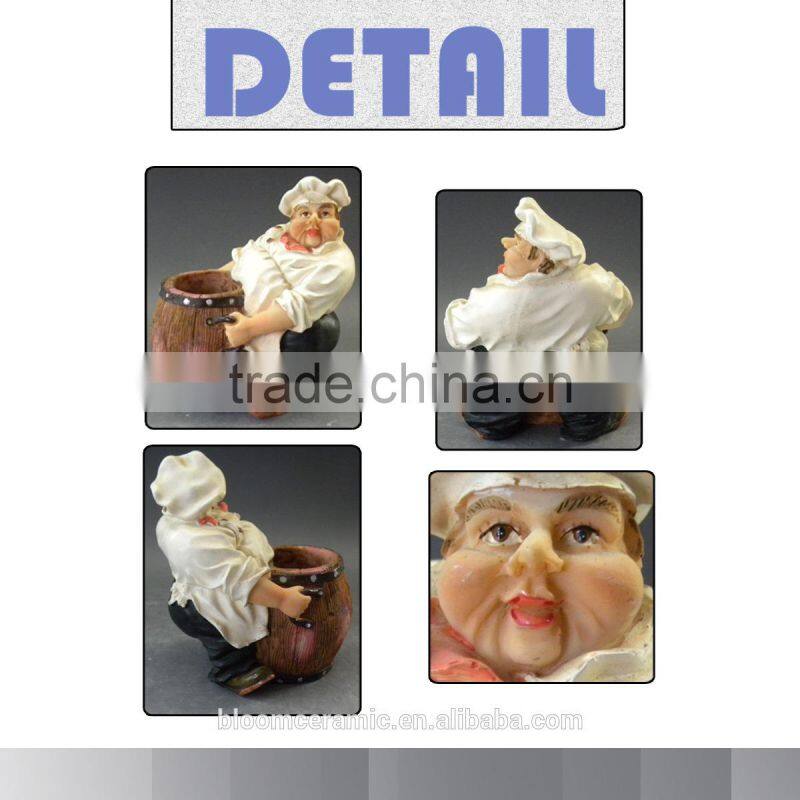 High quality resin fat chef with heavy wine barrel