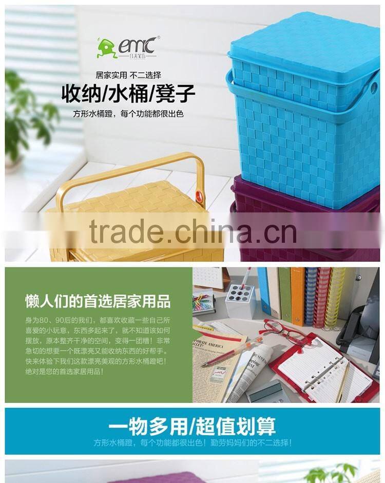 Wicker style Square water pail plastick bucket with lid and handle