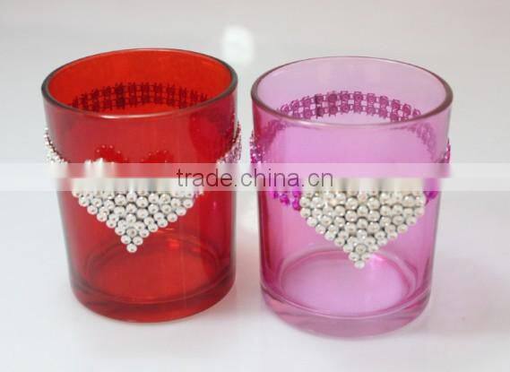 colorful glass pillar candle holder with heart