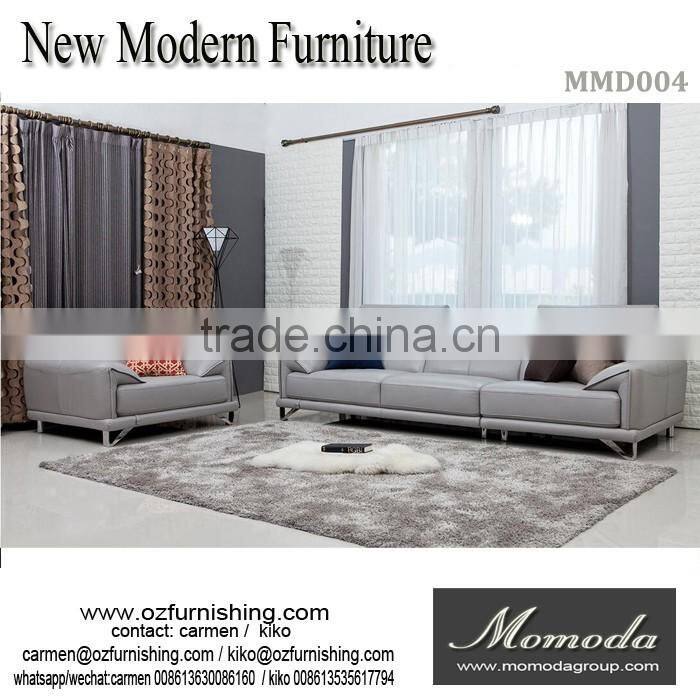 contemporary grey italian leather sofa set with adjustable headrest