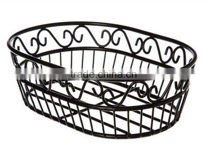 Scroll Design Oval Metal Wire Fruit Bowl/Bread Basket-Matte Black-9"