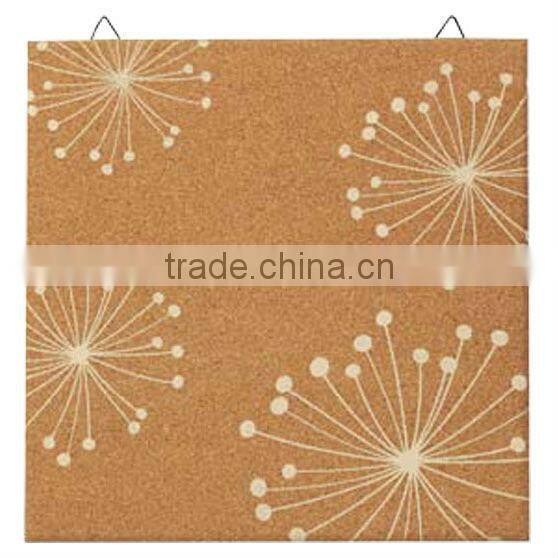 Quality printed decorative printed hanging cork board, colored coard squares,