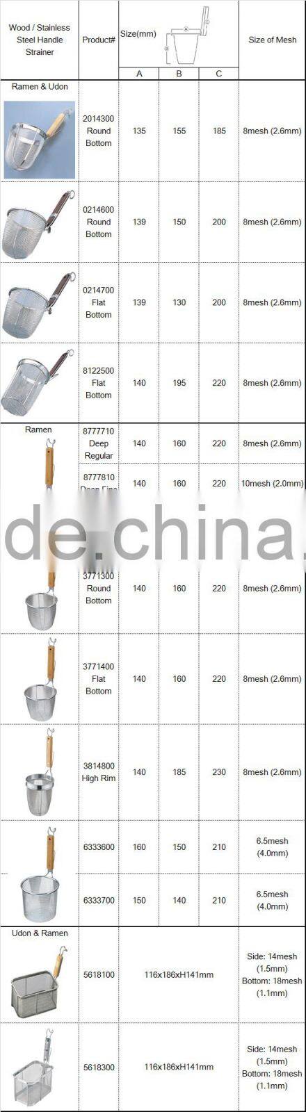 Stainless Round Bottom Udon Noodle Strainer with wooden handle Japanese Tebo