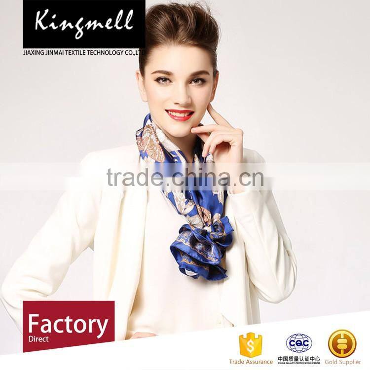 Custom-made 2017 new style blue printed twill silk scarf