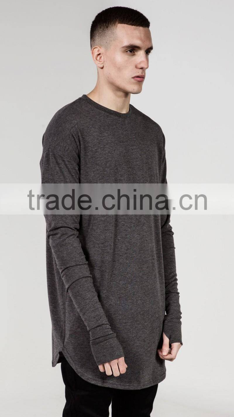 Customized cheap extra long sleeves collar men t-shirt