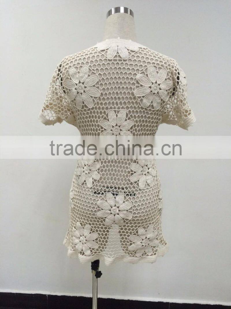 100% cotton lady's crochet pattern top with short sleeve