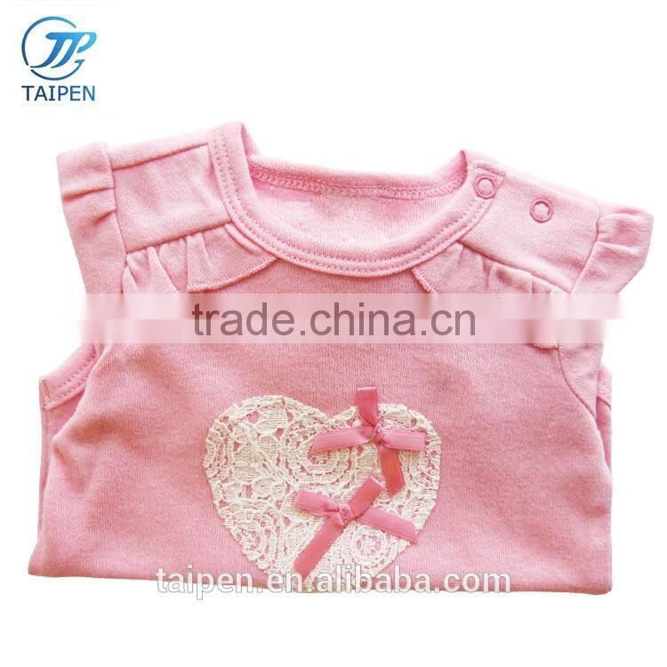 2017 Latest Long Sleeve Baby Girls Clothes Pink Color Baby Jumpsuit With Lace And Bow