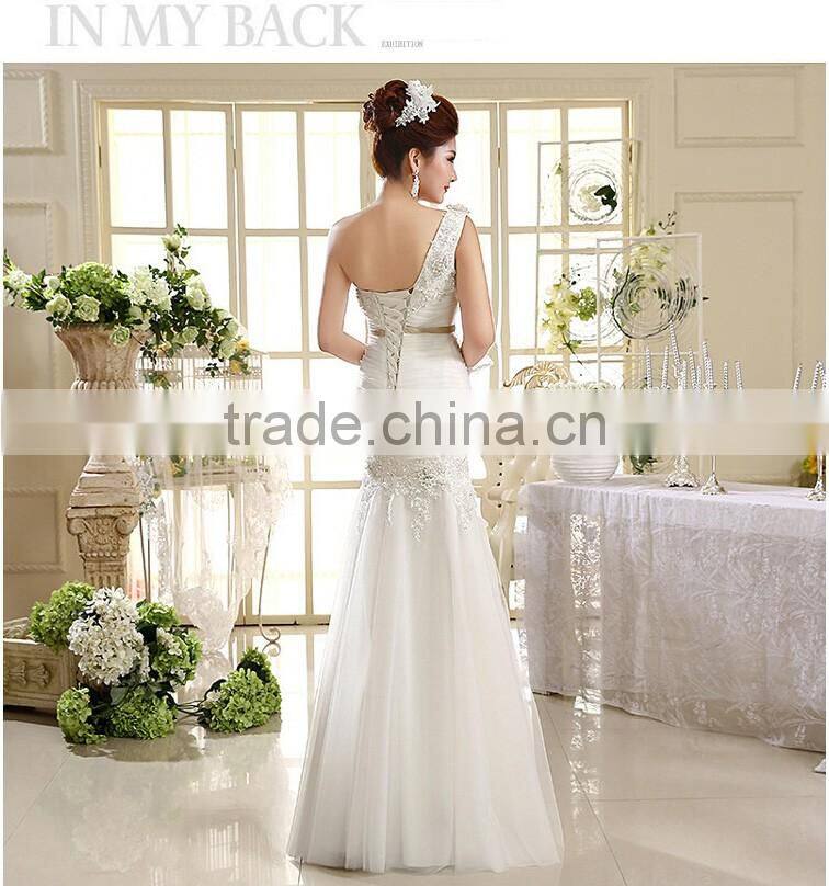 Sexy one shoulder long length back open evening dress fishtail wedding dress