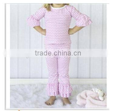 2015 Fashion baby winter fall chevron pajamas outfits girl clothing set gigle moon remake sets