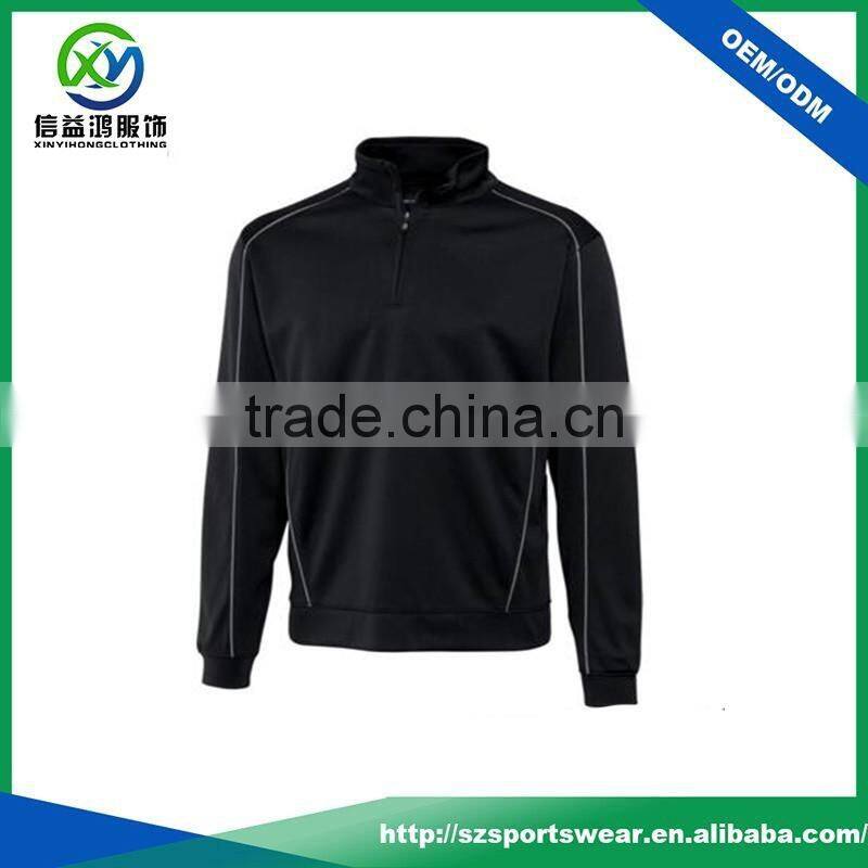 Black color simple design mens dry fit half zip pullover, moisture wicking golf pullover